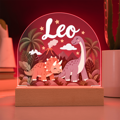 Personalized Dinosaur LED Night Light – Custom Name Acrylic Plaque for Kids