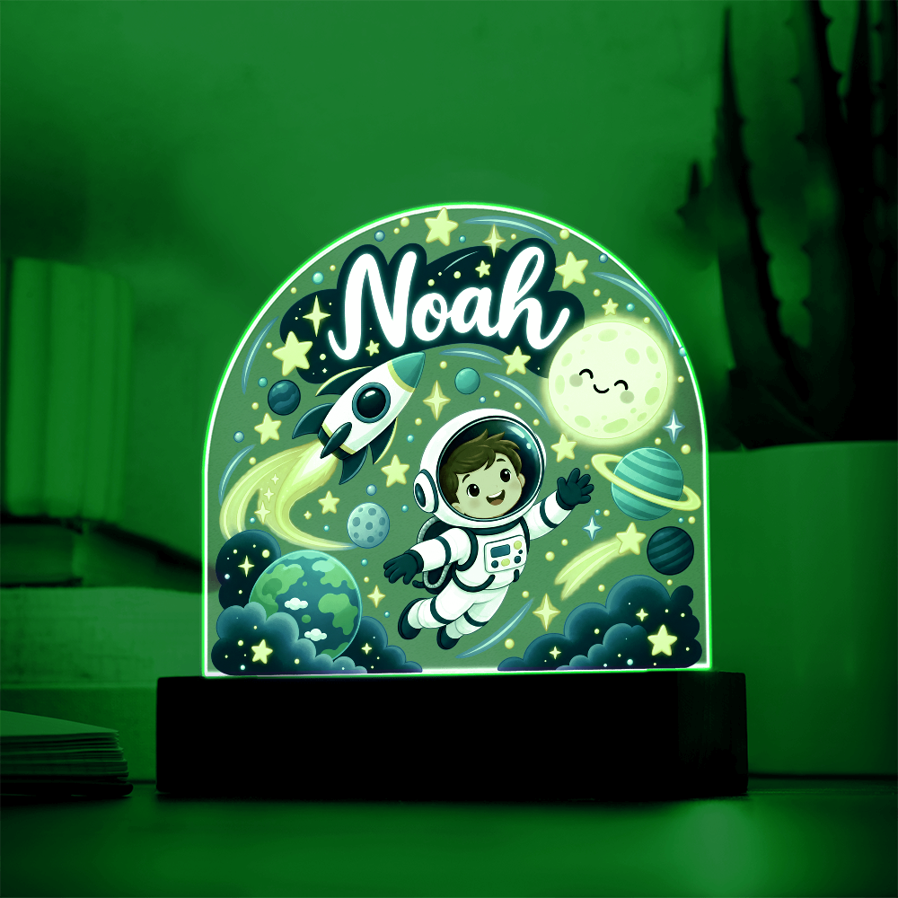 Personalized Space LED Night Light – Custom Name Acrylic Plaque for Kids