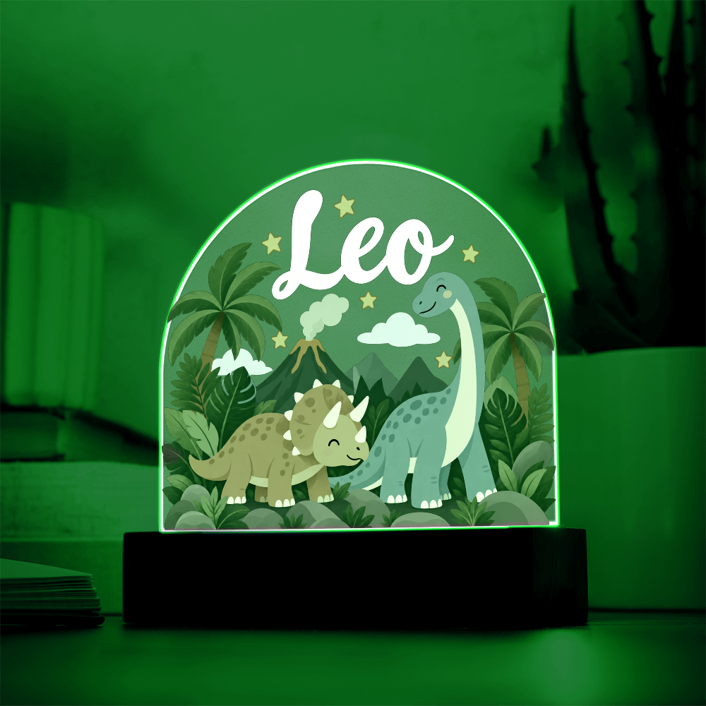 Personalized Dinosaur LED Night Light – Custom Name Acrylic Plaque for Kids