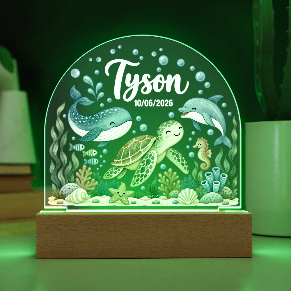 Custom Ocean Nursery LED Plaque – Personalized Name & Date Night Light