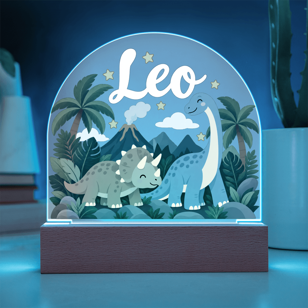 Personalized Dinosaur LED Night Light – Custom Name Acrylic Plaque for Kids