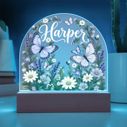 Personalized Butterfly Garden LED Night Light – Custom Name Acrylic Plaque for Girls