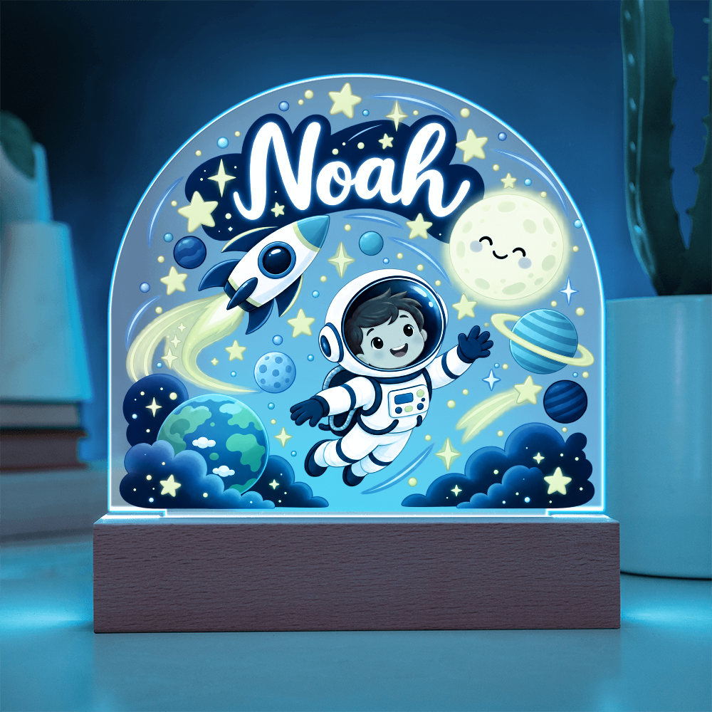 Personalized Space LED Night Light – Custom Name Acrylic Plaque for Kids