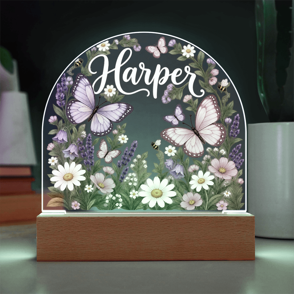 Personalized Butterfly Garden LED Night Light – Custom Name Acrylic Plaque for Girls