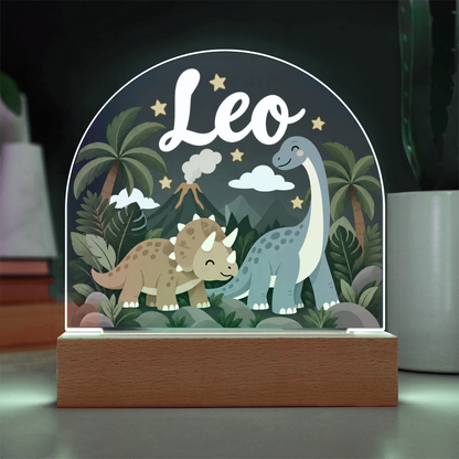 Personalized Dinosaur LED Night Light – Custom Name Acrylic Plaque for Kids