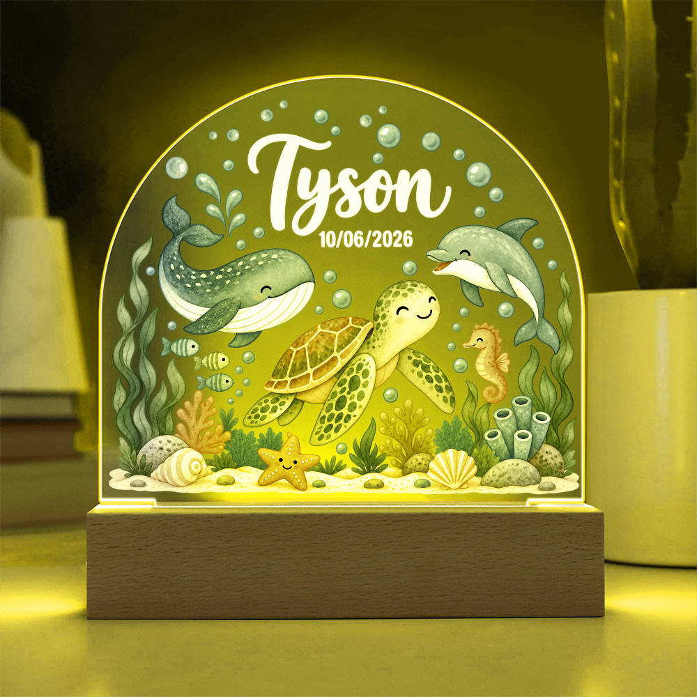 Custom Ocean Nursery LED Plaque – Personalized Name & Date Night Light