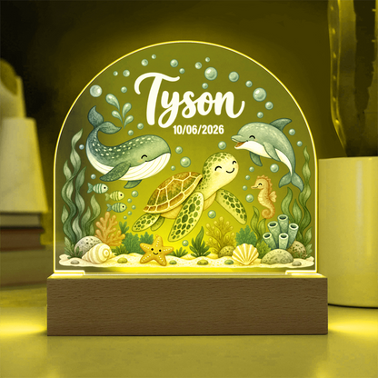 Custom Ocean Nursery LED Plaque – Personalized Name & Date Night Light