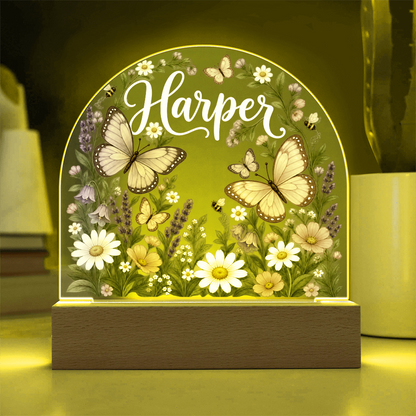 Personalized Butterfly Garden LED Night Light – Custom Name Acrylic Plaque for Girls