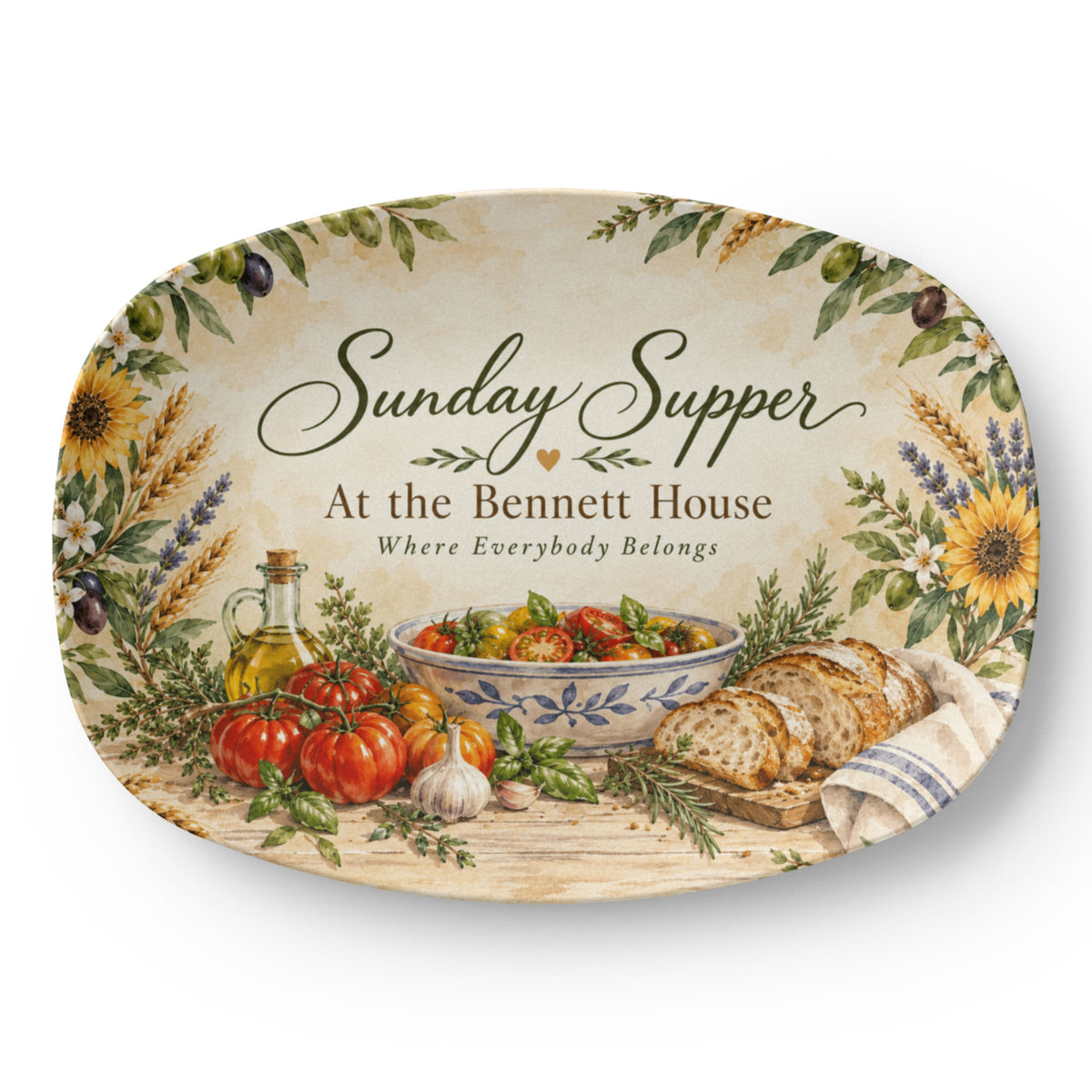 Personalized Sunday Supper Serving Platter – Custom Family Name Kitchen & Housewarming Gift