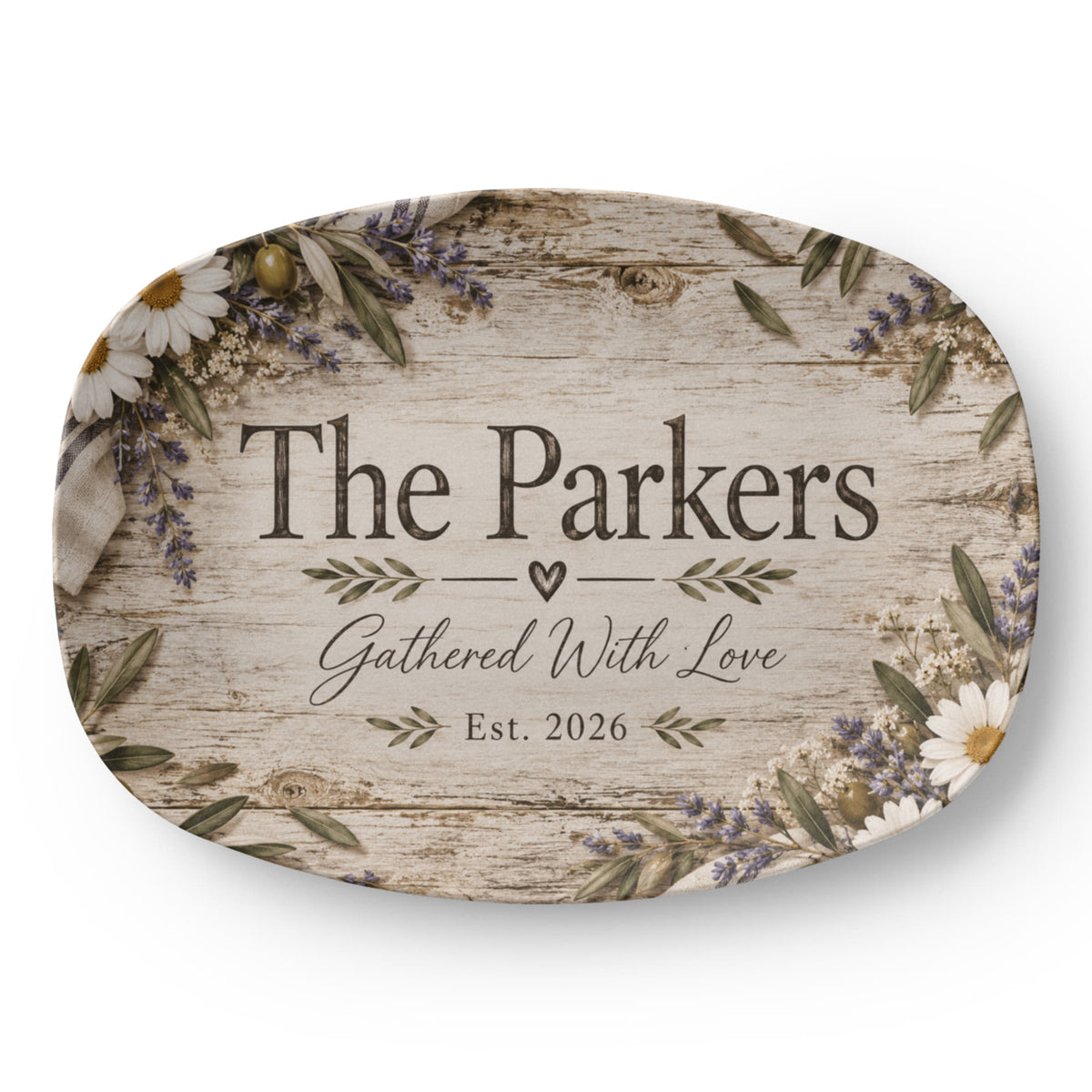 Personalized Rustic Farmhouse Serving Platter – Custom Family Name & Established Year Gift