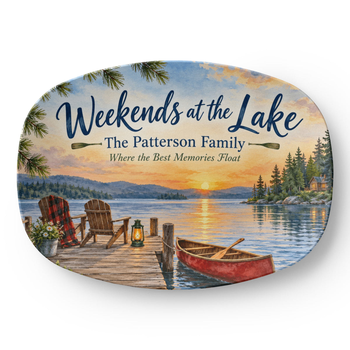 Personalized Lake House Serving Platter – Custom Family Name Cabin & Cottage Gift