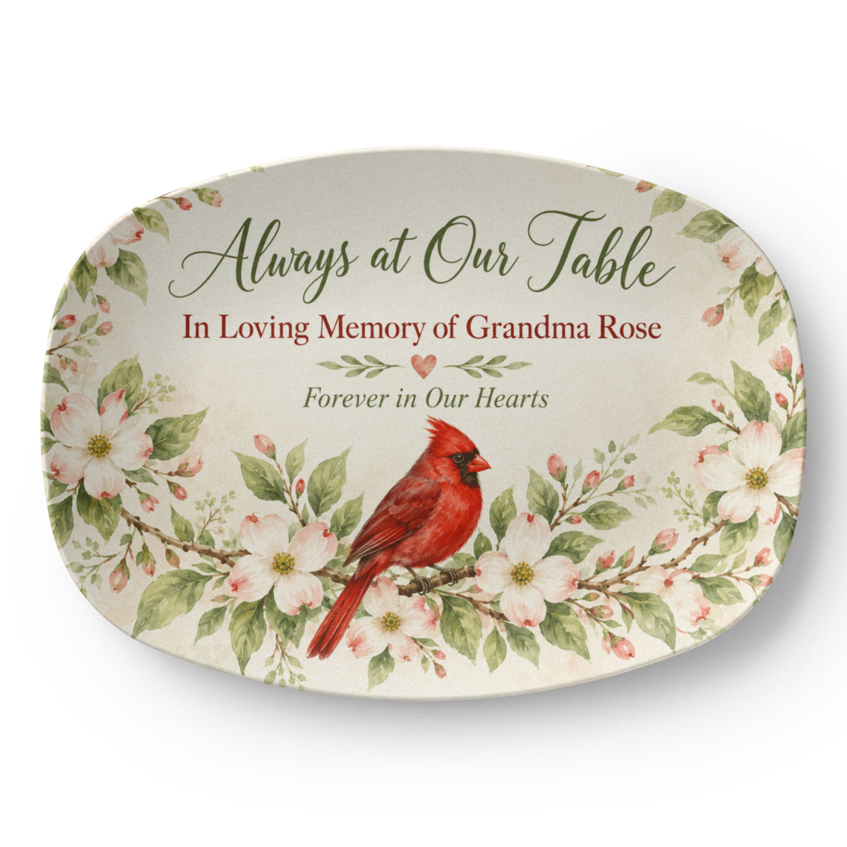 Personalized Memorial Serving Platter – Always at Our Table Cardinal Remembrance Gift