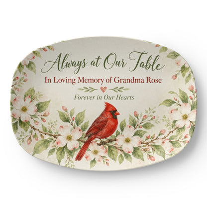 Personalized Memorial Serving Platter – Always at Our Table Cardinal Remembrance Gift