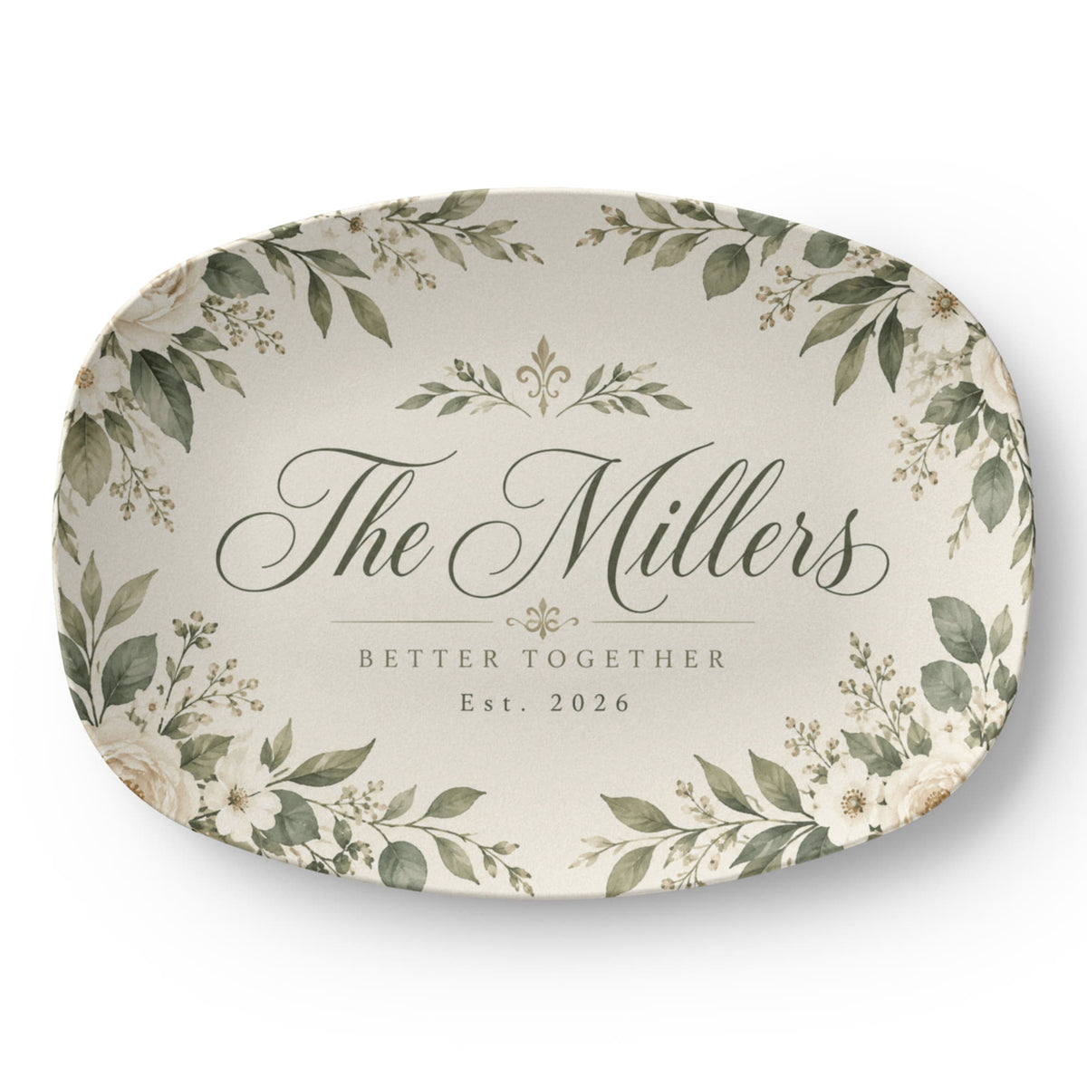 Personalized Better Together Floral Serving Platter – Custom Family Name & Established Year Wedding Gift