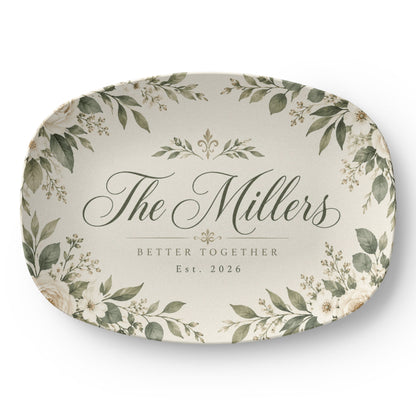 Personalized Better Together Floral Serving Platter – Custom Family Name & Established Year Wedding Gift