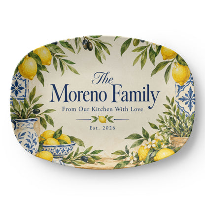 Personalized Lemon & Olive Family Name Serving Platter – Mediterranean Kitchen & Housewarming Gift