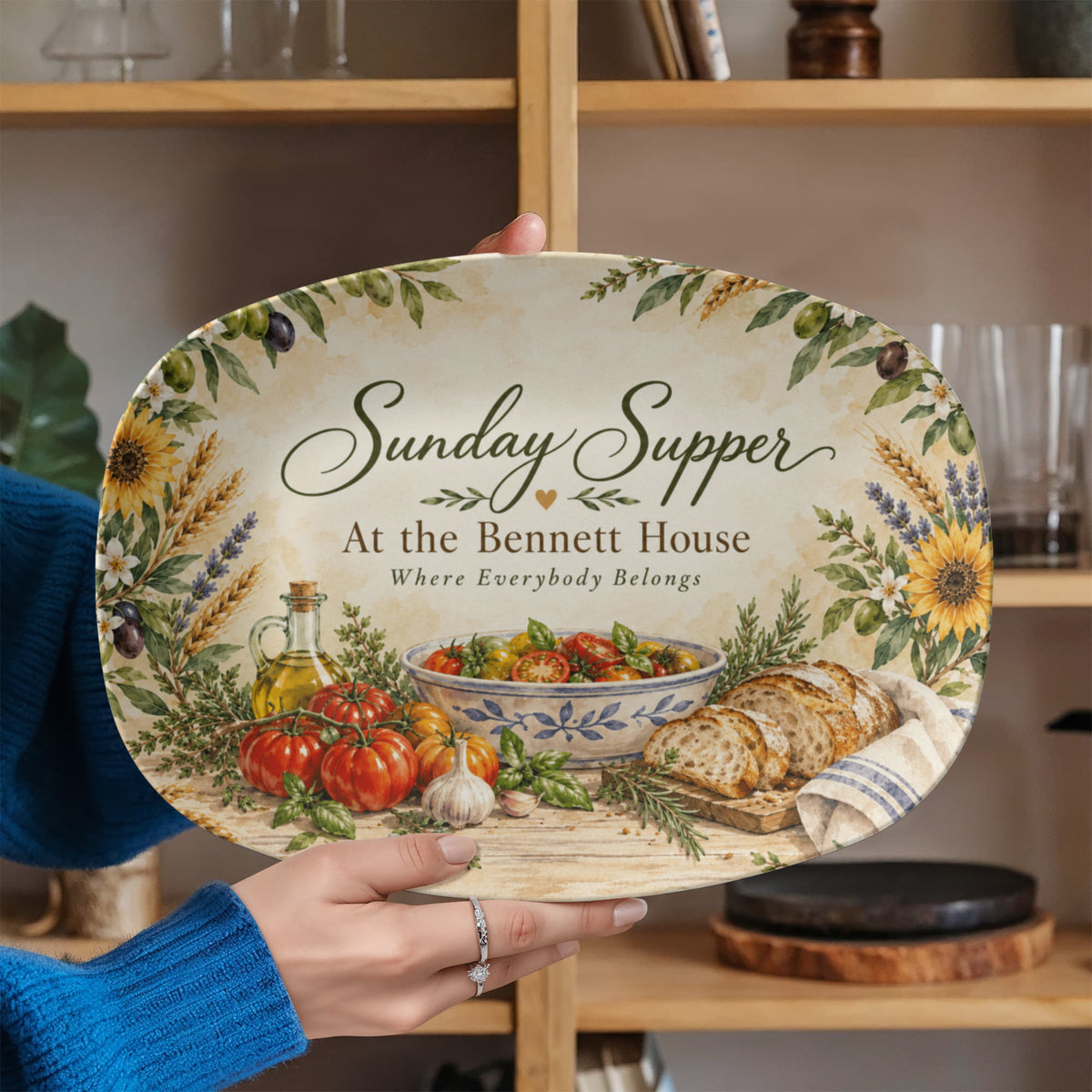 Personalized Sunday Supper Serving Platter – Custom Family Name Kitchen & Housewarming Gift