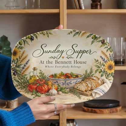 Personalized Sunday Supper Serving Platter – Custom Family Name Kitchen & Housewarming Gift
