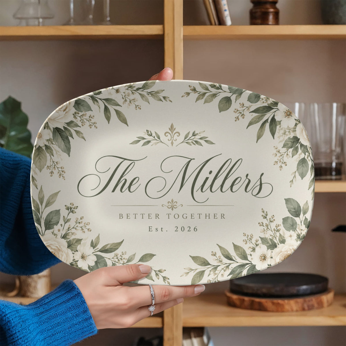 Personalized Better Together Floral Serving Platter – Custom Family Name & Established Year Wedding Gift