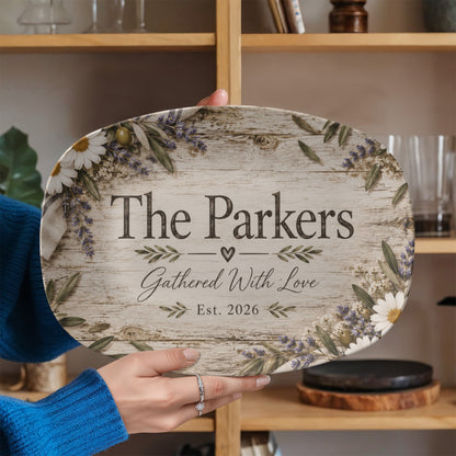 Personalized Rustic Farmhouse Serving Platter – Custom Family Name & Established Year Gift