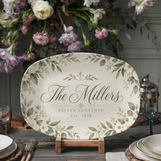 Personalized Better Together Floral Serving Platter – Custom Family Name & Established Year Wedding Gift