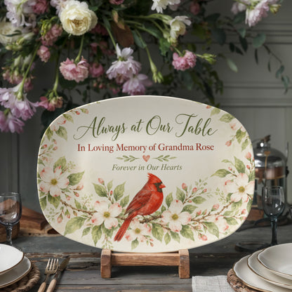 Personalized Memorial Serving Platter – Always at Our Table Cardinal Remembrance Gift