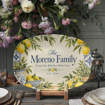 Personalized Lemon & Olive Family Name Serving Platter – Mediterranean Kitchen & Housewarming Gift