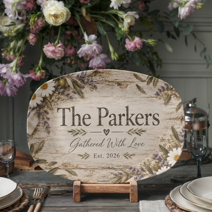 Personalized Rustic Farmhouse Serving Platter – Custom Family Name & Established Year Gift