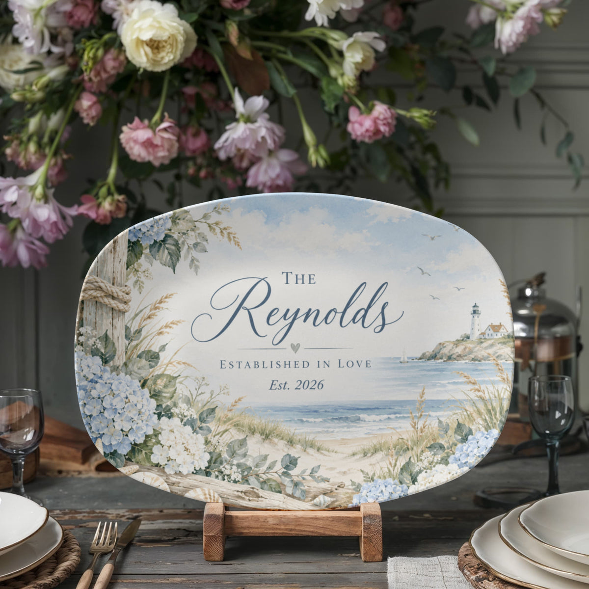 Personalized Coastal Family Name Serving Platter – Beach House, Wedding & Anniversary Gift