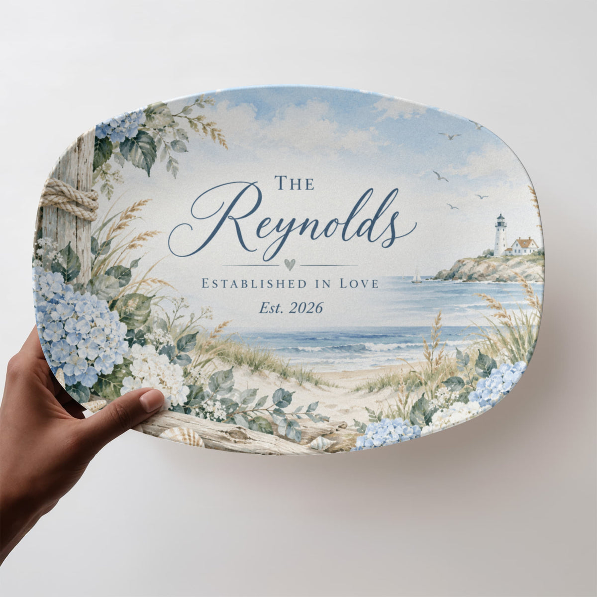 Personalized Coastal Family Name Serving Platter – Beach House, Wedding & Anniversary Gift