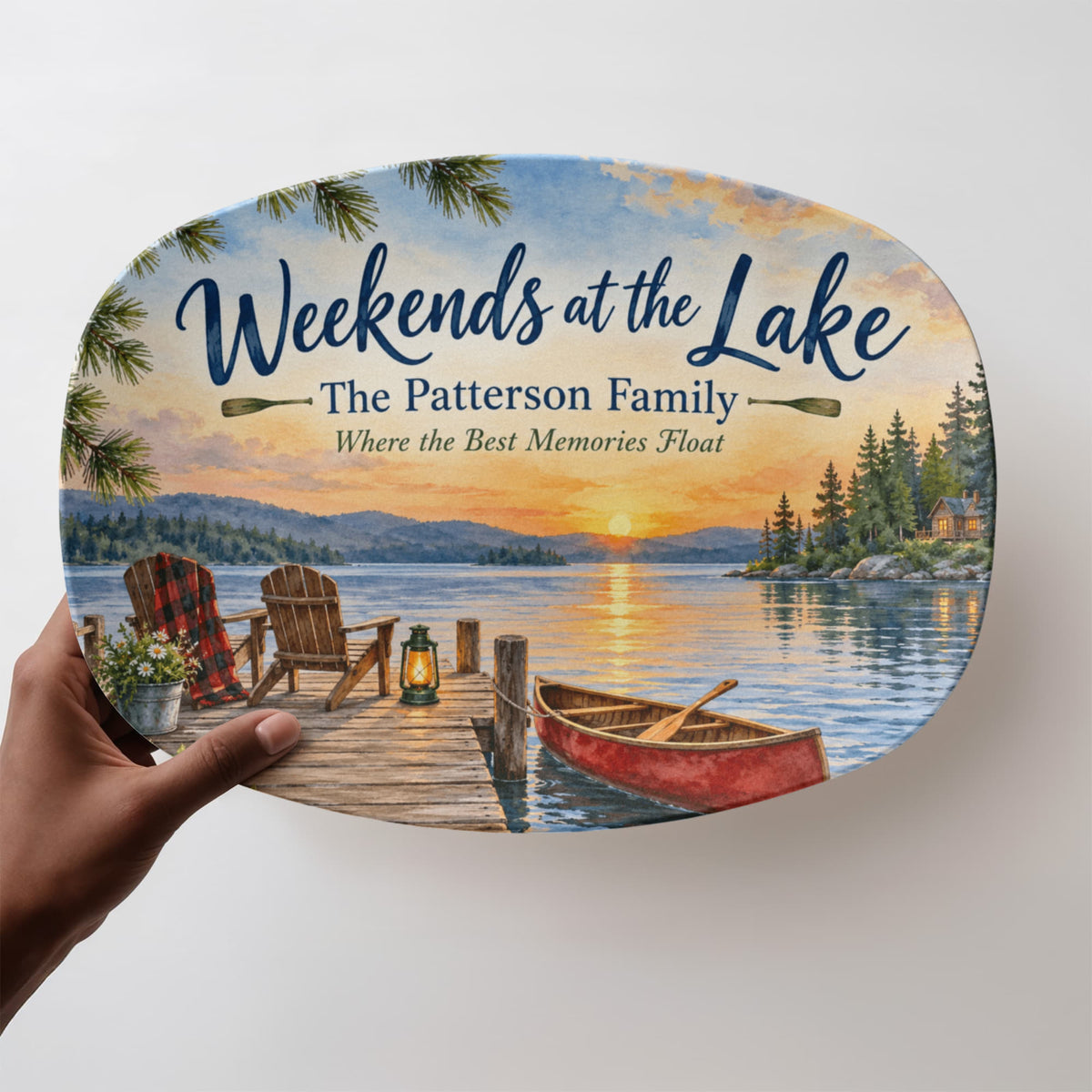 Personalized Lake House Serving Platter – Custom Family Name Cabin & Cottage Gift
