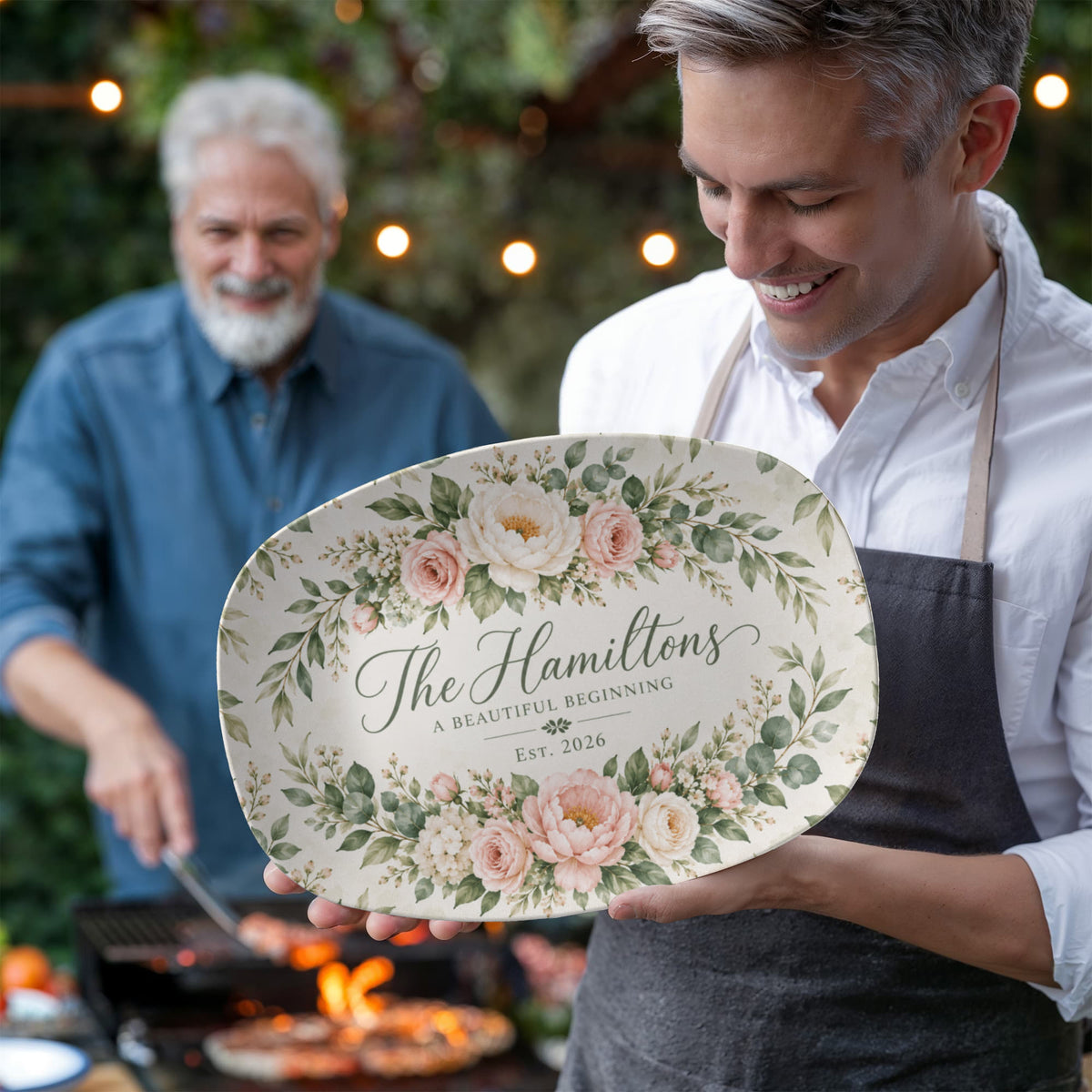 Personalized Floral Family Name Serving Platter – Custom Established Year Wedding & Housewarming Gift