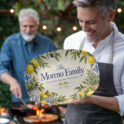 Personalized Lemon & Olive Family Name Serving Platter – Mediterranean Kitchen & Housewarming Gift