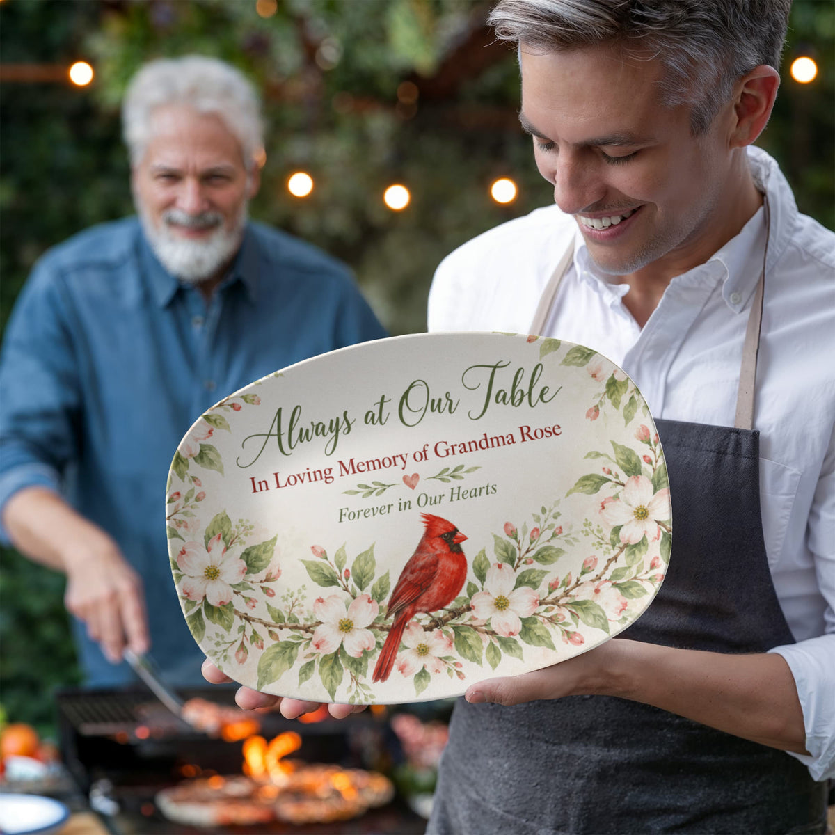 Personalized Memorial Serving Platter – Always at Our Table Cardinal Remembrance Gift