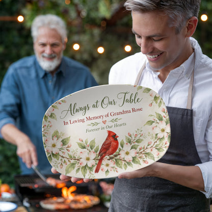 Personalized Memorial Serving Platter – Always at Our Table Cardinal Remembrance Gift