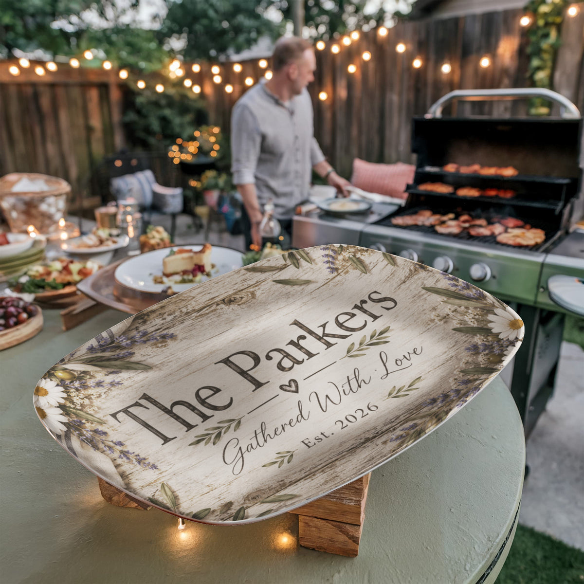 Personalized Rustic Farmhouse Serving Platter – Custom Family Name & Established Year Gift