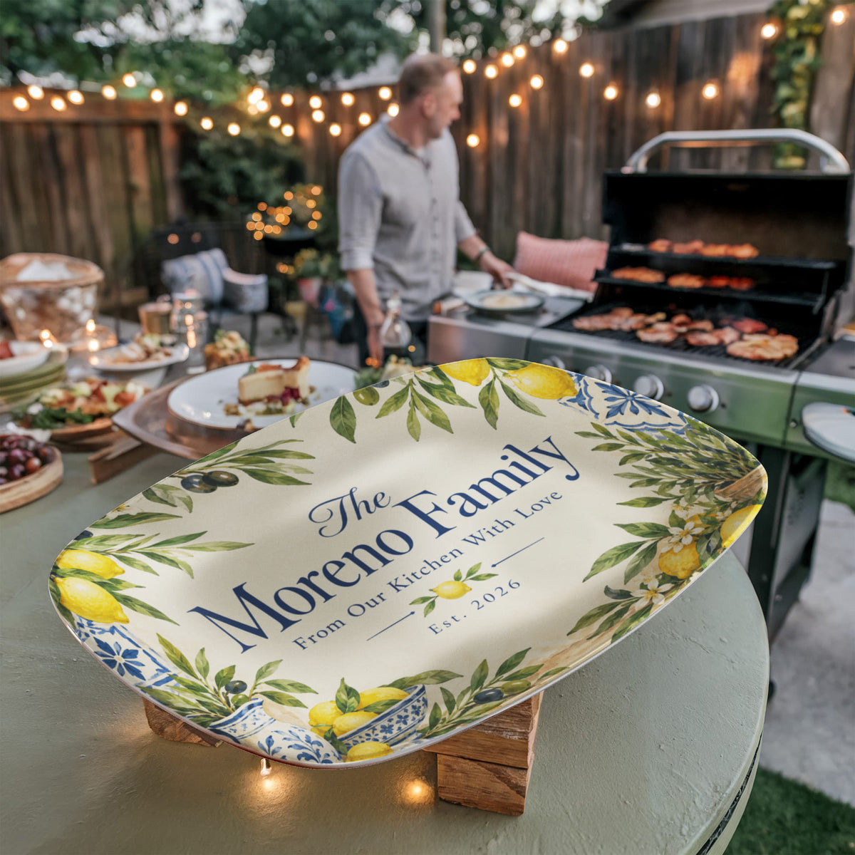 Personalized Lemon & Olive Family Name Serving Platter – Mediterranean Kitchen & Housewarming Gift