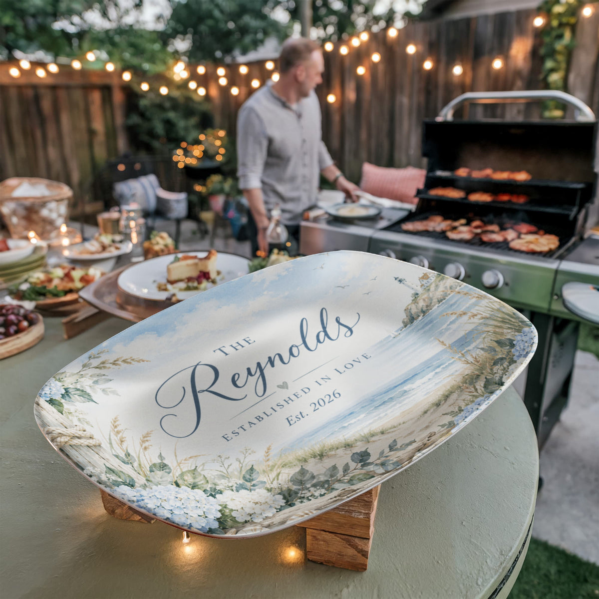 Personalized Coastal Family Name Serving Platter – Beach House, Wedding & Anniversary Gift
