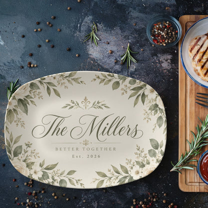 Personalized Better Together Floral Serving Platter – Custom Family Name & Established Year Wedding Gift
