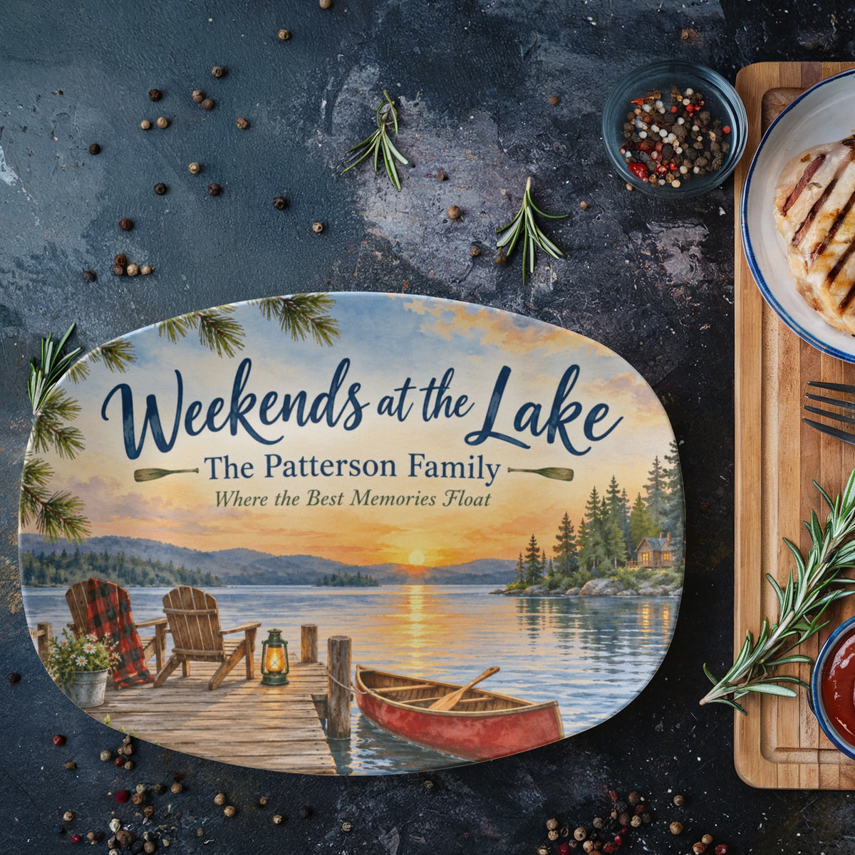 Personalized Lake House Serving Platter – Custom Family Name Cabin & Cottage Gift