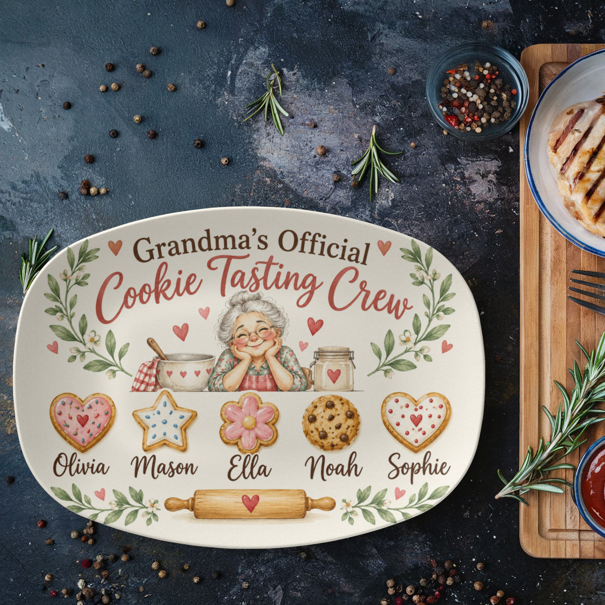 Personalized Grandma's Cookie Tasting Crew Platter – Custom Grandkids' Names