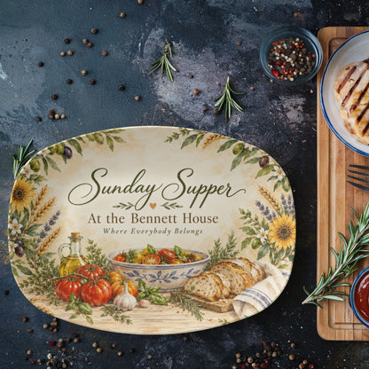 Personalized Sunday Supper Serving Platter – Custom Family Name Kitchen & Housewarming Gift