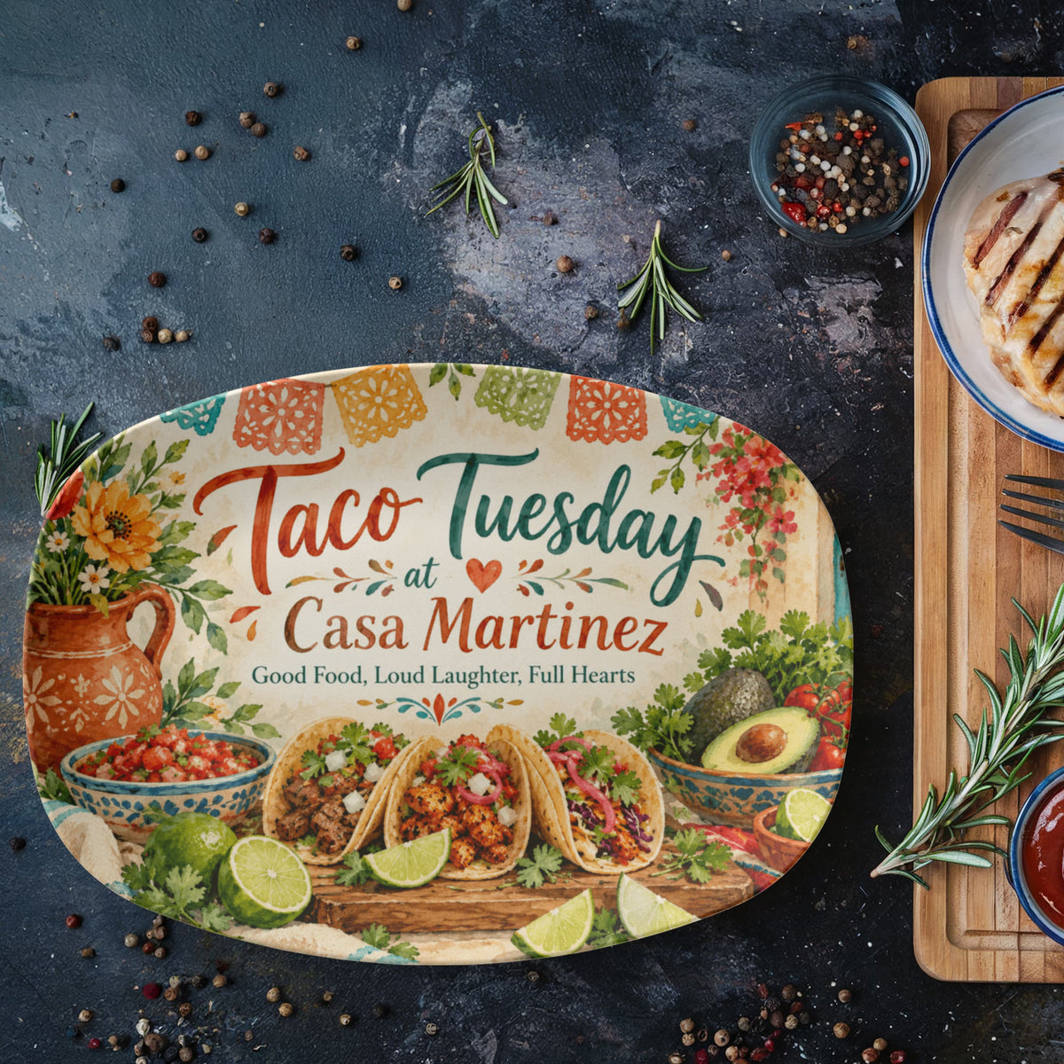 Custom Taco Tuesday Serving Platter – Family Name Fiesta & Mexican Food Lover Gift