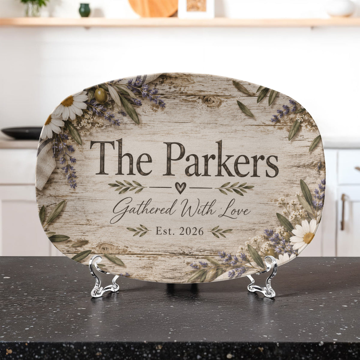 Personalized Rustic Farmhouse Serving Platter – Custom Family Name & Established Year Gift