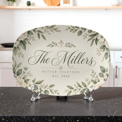 Personalized Better Together Floral Serving Platter – Custom Family Name & Established Year Wedding Gift