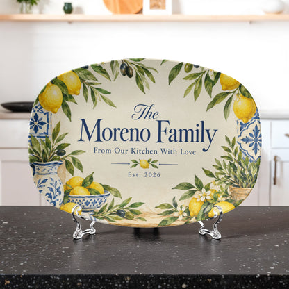 Personalized Lemon & Olive Family Name Serving Platter – Mediterranean Kitchen & Housewarming Gift