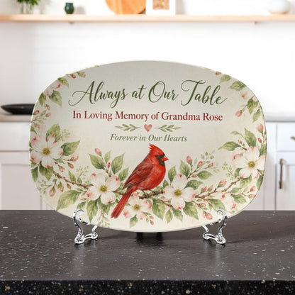 Personalized Memorial Serving Platter – Always at Our Table Cardinal Remembrance Gift