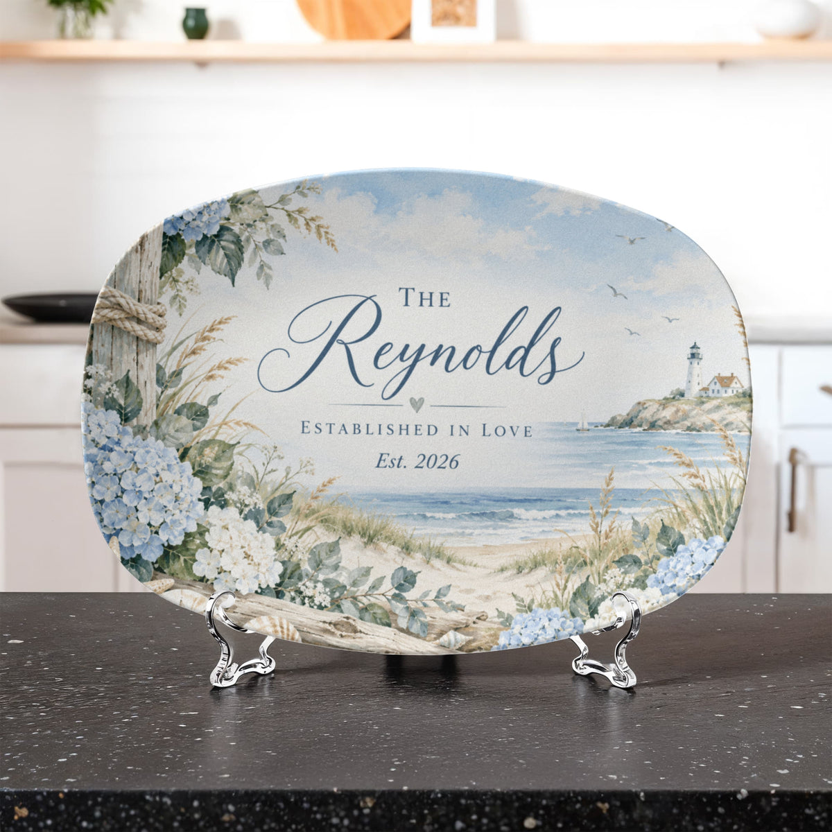 Personalized Coastal Family Name Serving Platter – Beach House, Wedding & Anniversary Gift