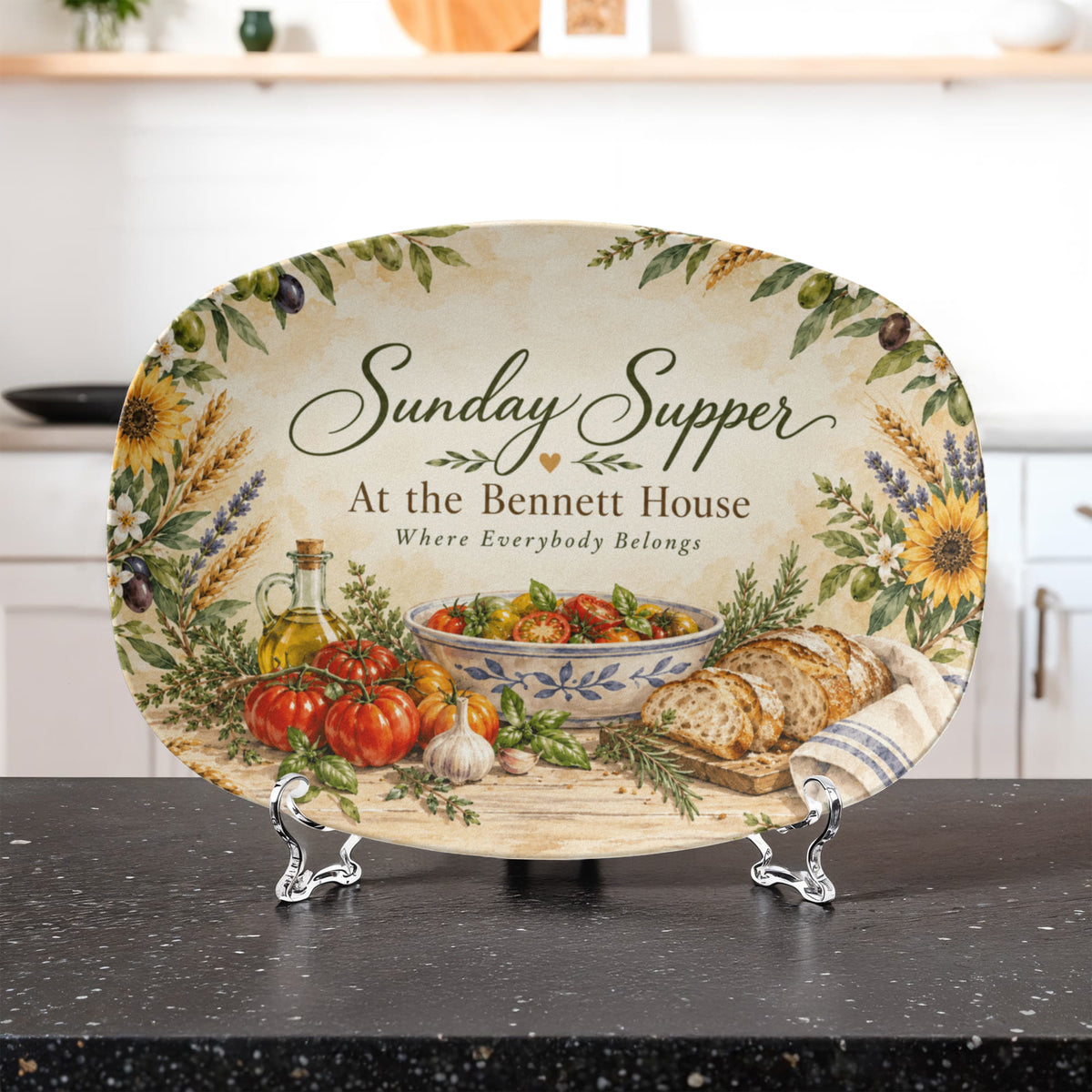 Personalized Sunday Supper Serving Platter – Custom Family Name Kitchen & Housewarming Gift