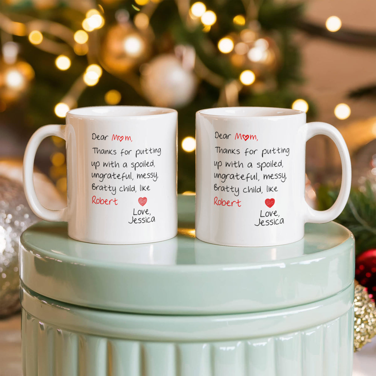 Funny Personalized Mug for Mom – Thanks for Putting Up With My Sibling – Custom Names